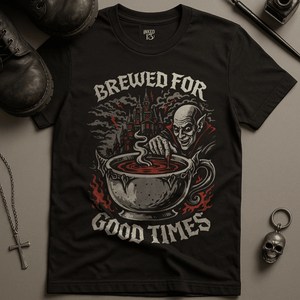 Brewed For Good Times T-Shirt - Black - S - Inked 13 Ltd Unisex alternative tattoo apparel