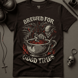 Brewed For Good Times T-Shirt - Brown - S - Inked 13 Ltd Unisex alternative tattoo apparel