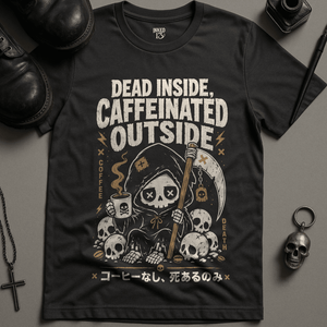 Caffeinated Outside T-Shirt - Dark Grey - S - Inked 13 Ltd Unisex alternative tattoo apparel