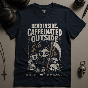 Caffeinated Outside T-Shirt - Navy - S - Inked 13 Ltd Unisex alternative tattoo apparel