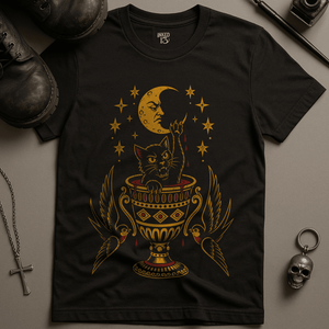 Cat Chalice T-Shirt - Black - S - Inked 13 Ltd Unisex alternative tattoo apparel