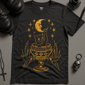 Cat Chalice T-Shirt - Dark Grey - S - Inked 13 Ltd Unisex alternative tattoo apparel