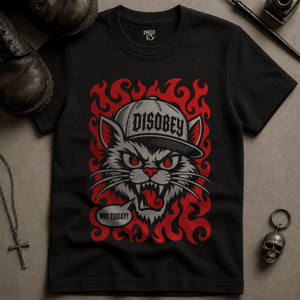 Cat Disobey T-shirt - Black - S - Inked 13 Ltd Unisex alternative tattoo apparel