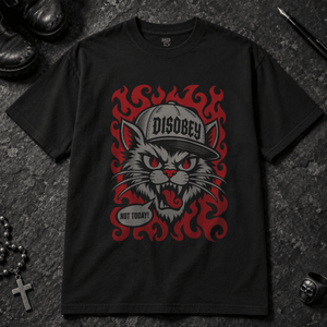 Cat Disobey T-shirt - Black - S - Inked 13 - Unisex alternative tattoo apparel.