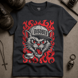 Cat Disobey T-shirt - Graphite - S - Inked 13 Ltd Unisex alternative tattoo apparel