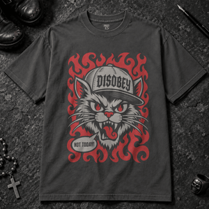 Cat Disobey T-shirt - Graphite - S - Inked 13 - Unisex alternative tattoo apparel.