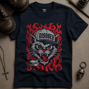 Cat Disobey T-shirt - True Navy - S - Inked 13 Ltd Unisex alternative tattoo apparel
