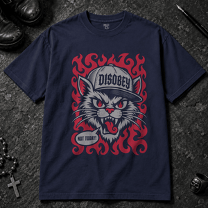 Cat Disobey T-shirt - True Navy - S - Inked 13 - Unisex alternative tattoo apparel.