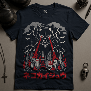 Cat Lasers Tokyo T-Shirt - Navy - S - Inked 13 Ltd Unisex alternative tattoo apparel