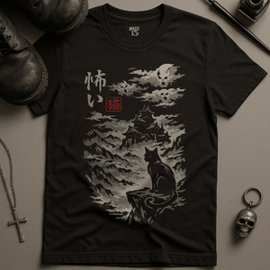 Cat Misty Mountains T-Shirt - Black - S - Inked 13 Ltd Unisex alternative tattoo apparel