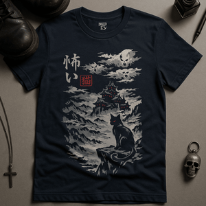 Cat Misty Mountains T-Shirt - Navy - S - Inked 13 Ltd Unisex alternative tattoo apparel