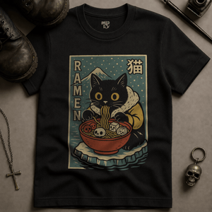 Cat Ramen Antarctic (New Style) T-shirt - Black - S - Inked 13 Ltd Unisex alternative tattoo apparel