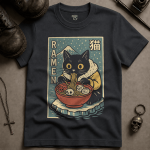 Cat Ramen Antarctic (New Style) T-shirt - Graphite - S - Inked 13 Ltd Unisex alternative tattoo apparel