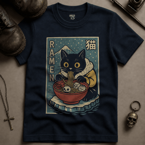 Cat Ramen Antarctic (New Style) T-shirt - True Navy - S - Inked 13 Ltd Unisex alternative tattoo apparel