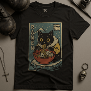 Cat Ramen Antarctic T-Shirt - Black - S - Inked 13 Ltd