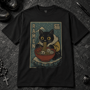 Cat Ramen Antarctic T-shirt - Black - S - Inked 13 - Unisex alternative tattoo apparel.
