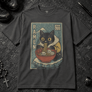 Cat Ramen Antarctic T-shirt - Graphite - S - Inked 13 - Unisex alternative tattoo apparel.