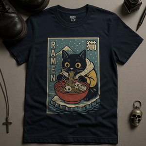 Cat Ramen Antarctic T-Shirt - Navy - S - Inked 13 Ltd