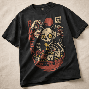 Cat Ramen Heavyweight T-shirt - Black - S - Inked 13 Ltd Unisex alternative tattoo apparel