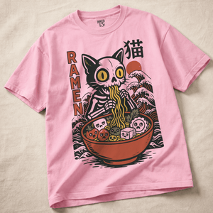 Cat Ramen Heavyweight T-shirt - Blossom - XL - Inked 13 Ltd Unisex alternative tattoo apparel