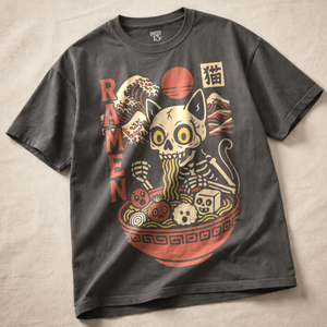 Cat Ramen Heavyweight T-shirt - Pepper - M - Inked 13 Ltd Unisex alternative tattoo apparel
