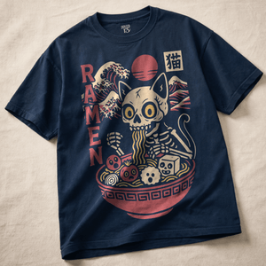 Cat Ramen Heavyweight T-shirt - True Navy - S - Inked 13 Ltd Unisex alternative tattoo apparel