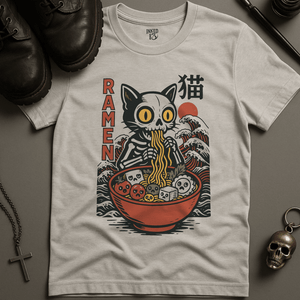 Cat Ramen T-Shirt - Ash - S - Inked 13 Ltd