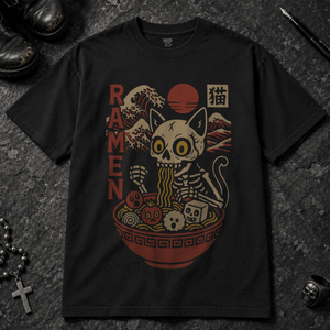Cat Ramen T-shirt - Black - S - Inked 13 - Unisex alternative tattoo apparel.