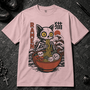 Cat Ramen T-shirt - Blossom - S - Inked 13 - Unisex alternative tattoo apparel.