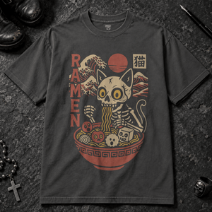 Cat Ramen T-shirt - Graphite - S - Inked 13 - Unisex alternative tattoo apparel.