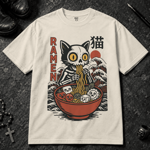 Cat Ramen T-shirt - Ivory - S - Inked 13 - Unisex alternative tattoo apparel.