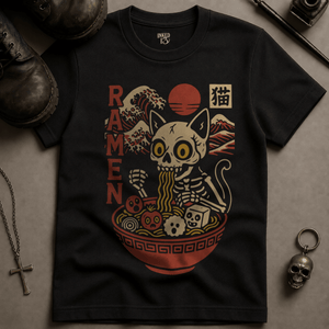 Cat Ramen T-shirt (New Style) - Black - S - Inked 13 Ltd Unisex alternative tattoo apparel