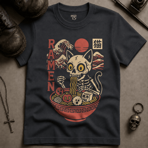 Cat Ramen T-shirt (New Style) - Graphite - S - Inked 13 Ltd Unisex alternative tattoo apparel