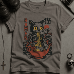 Cat Ramen T-shirt (New Style) - Grey - S - Inked 13 Ltd Unisex alternative tattoo apparel