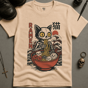 Cat Ramen T-shirt (New Style) - Ivory - S - Inked 13 Ltd Unisex alternative tattoo apparel
