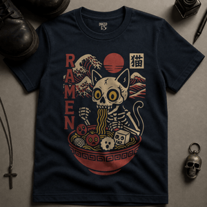 Cat Ramen T-shirt (New Style) - True Navy - S - Inked 13 Ltd Unisex alternative tattoo apparel