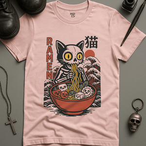 Cat Ramen T-Shirt - Soft Pink - S - Inked 13 Ltd