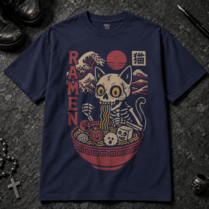 Cat Ramen T-shirt - True Navy - S - Inked 13 - Unisex alternative tattoo apparel.