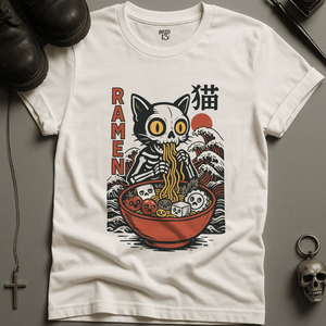 Cat Ramen T-Shirt - White - S - Inked 13 Ltd