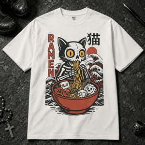 Cat Ramen T-shirt - White - S - Inked 13 - Unisex alternative tattoo apparel.