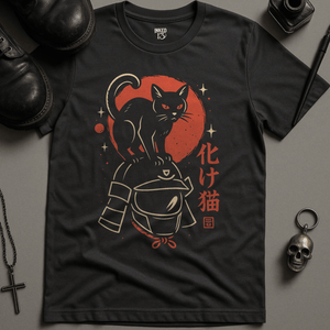 Cat Space Samurai T-Shirt - Dark Grey - S - Inked 13 Ltd