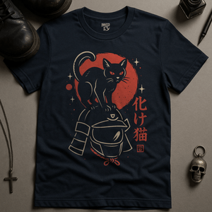 Cat Space Samurai T-Shirt - Navy - S - Inked 13 Ltd