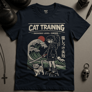 Cat Training T-Shirt - Navy - S - Inked 13 Ltd