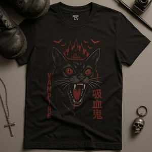 Cat Vampire Japanese T-Shirt - Black - S - Inked 13 Ltd