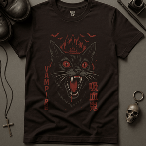 Cat Vampire Japanese T-Shirt - Brown - S - Inked 13 Ltd