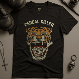 Cereal Killer Tiger T-Shirt - Black - S - Inked 13 Ltd Unisex alternative tattoo apparel