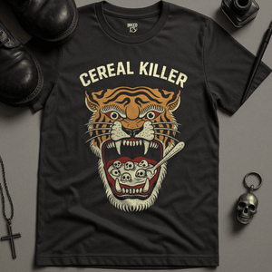 Cereal Killer Tiger T-Shirt - Dark Grey - S - Inked 13 Ltd Unisex alternative tattoo apparel