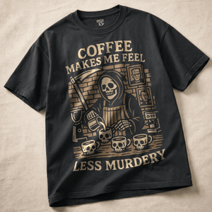 Coffee Makes Me Feel Less Murdery Heavyweight T-shirt - Black - S - Inked 13 Ltd Unisex alternative tattoo apparel