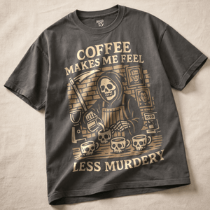 Coffee Makes Me Feel Less Murdery Heavyweight T-shirt - Pepper - M - Inked 13 Ltd Unisex alternative tattoo apparel