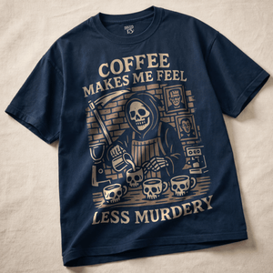 Coffee Makes Me Feel Less Murdery Heavyweight T-shirt - True Navy - S - Inked 13 Ltd Unisex alternative tattoo apparel